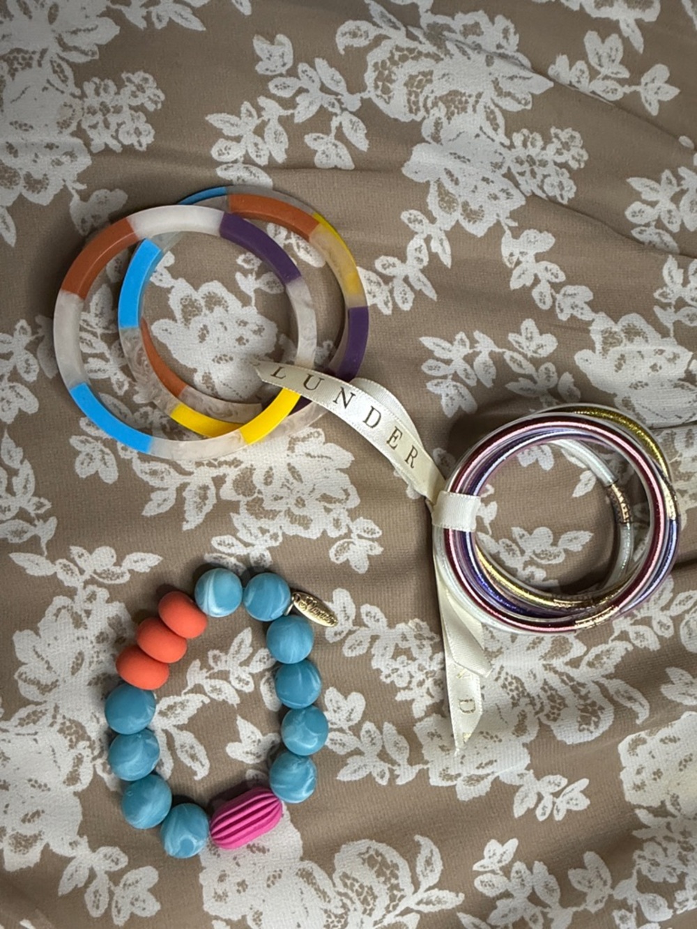 Plunder set of the Multicolor Silicone & Bead Bracelet Set - Blue, Coral, Purple